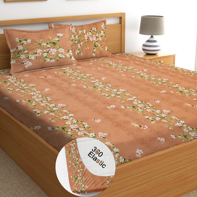 STARNSTYLE 100% Cotton Super Soft 240 Thread Count Elastic Fitted King Size Bedsheet with 2 Pillow Covers - Image 1